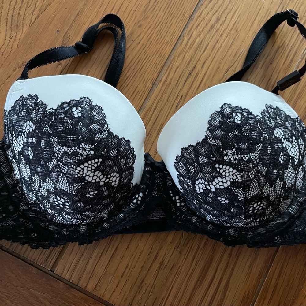 Elegant Black and White Lace Bra